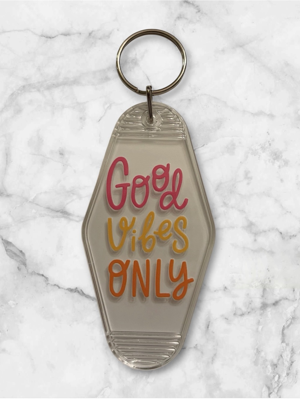 Good Vibes Only Acrylic Keychain - Pink, Yellow, Orange